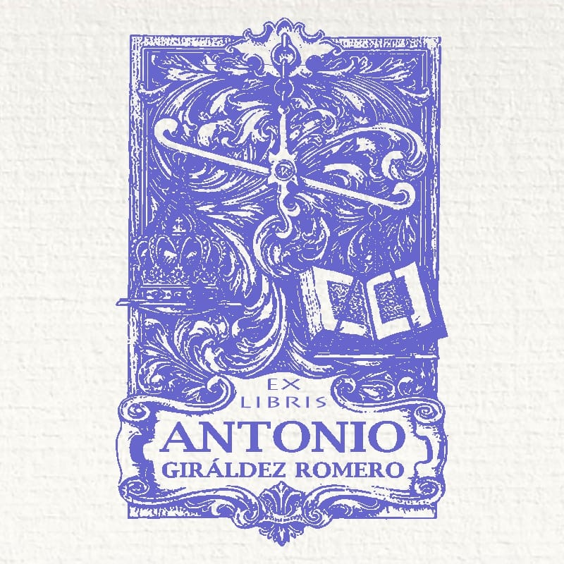 ex libris stamp featuring scales